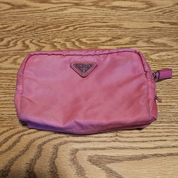 Prada Tessudo Clutch Nylon Pouch Bag Pink Top Zip - Picture 1 of 13